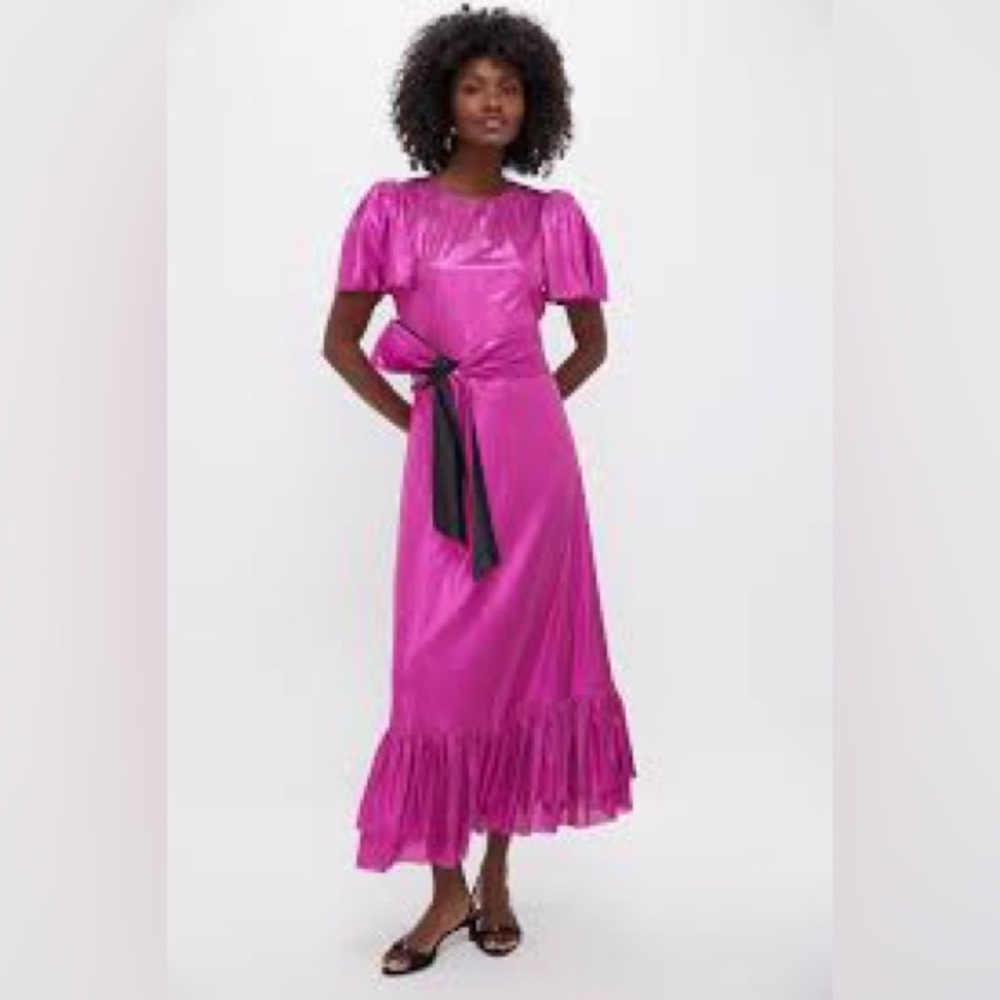 Pomander Place Pink Midi Dress with Black Bow